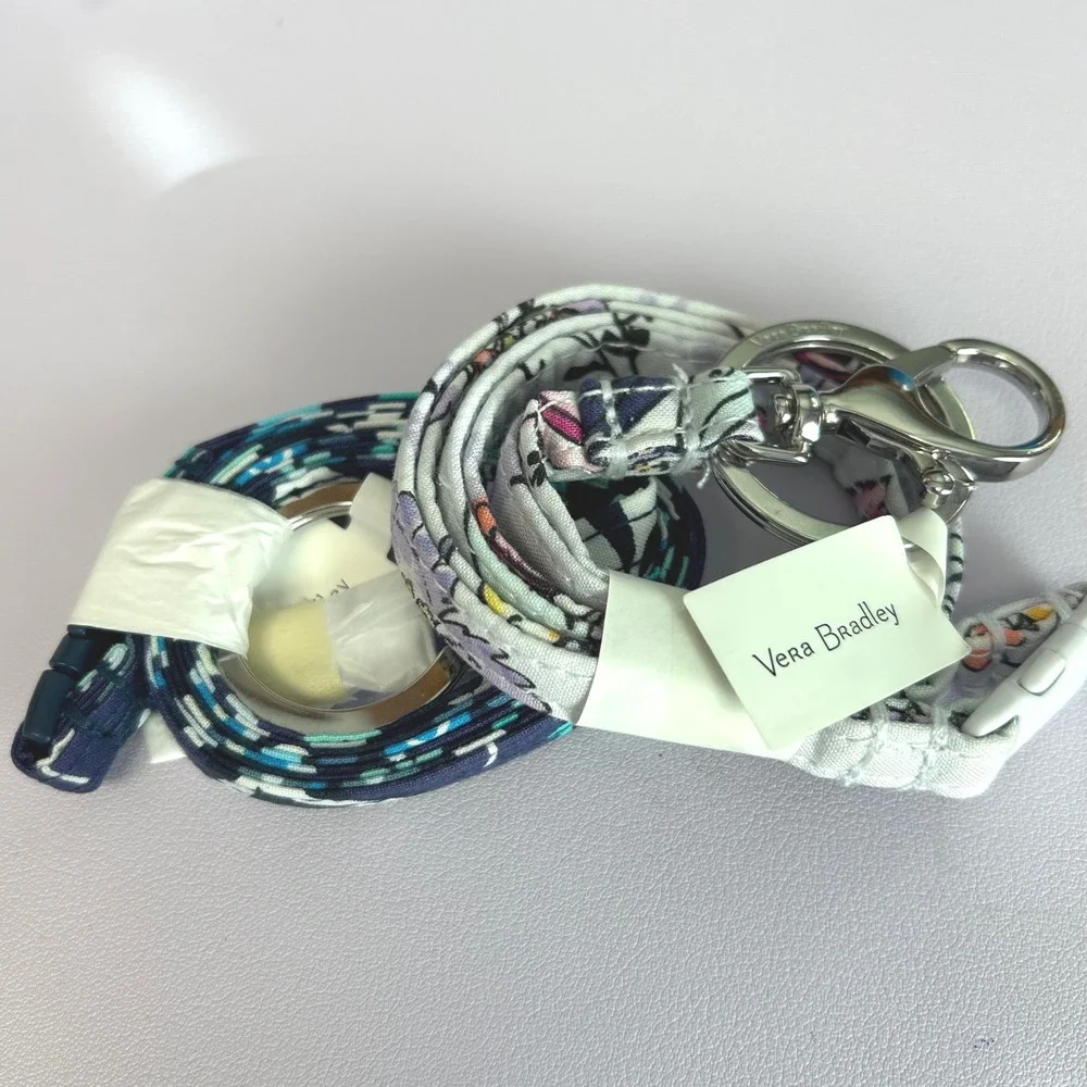 Vera Bradley Lanyards Set/2 Breakaway Floral Blue White ID Badge Key Ring